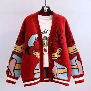 Japanese Cardigan Donald Cartoon for Disney Sweaters Knitted
