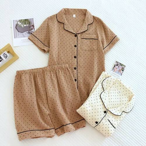Dots Printing Cotton Shorts Pajamas Suit for Women's Summer