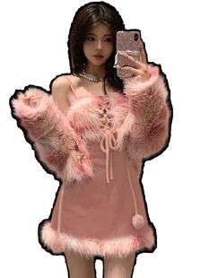 Fur Love Neckline Hairball Pink Short Embellished Tie Jacket