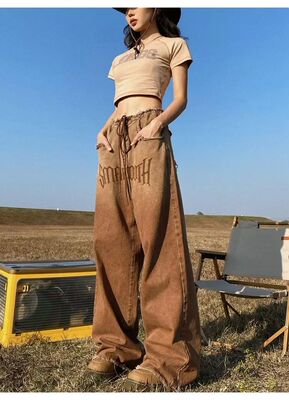 Y2k Brown Vintage Grunge Jeans Hip Hop Denim Pants Female 90