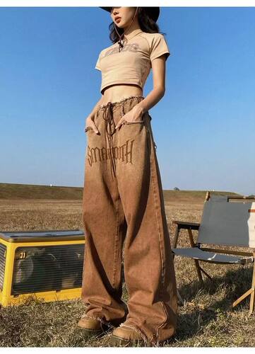 Y2k Brown Vintage Grunge Jeans Hip Hop Denim Pants Female 90