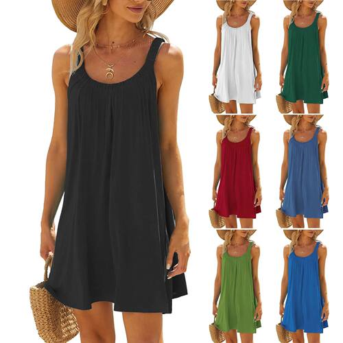 Women s Solid Color V-Neck Beach Dress with Flowy Short Slee
