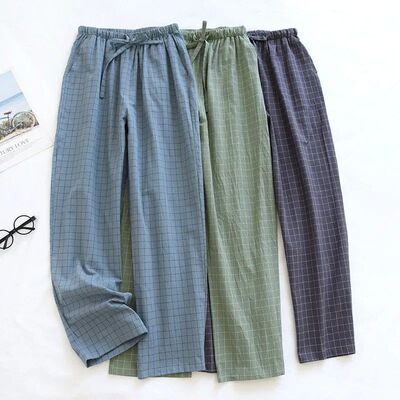 Men Pajama Pants Plaid Design Cotton Pajamas Long Trouser fo