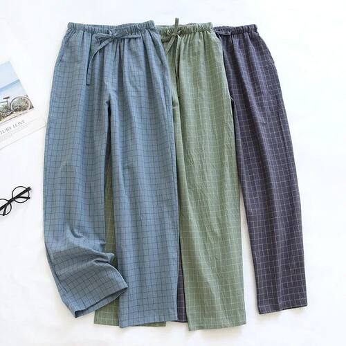 Men Pajama Pants Plaid Design Cotton Pajamas Long Trouser fo