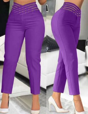 Elegant High Waist Flared Women Pants Office Casual Crisscro