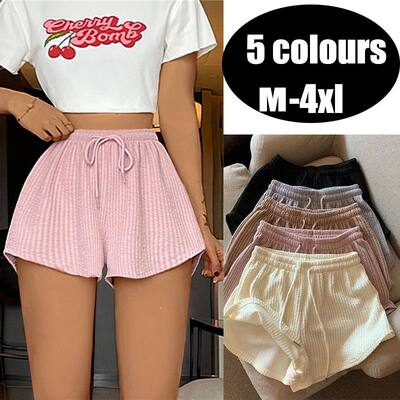 Women Shorts Summer High Elastic Lace Up Drawstring Wide Leg