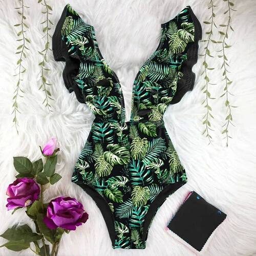 2024 New Arrival Ruffle Swimwear V-Neck Shoulder One Piece S