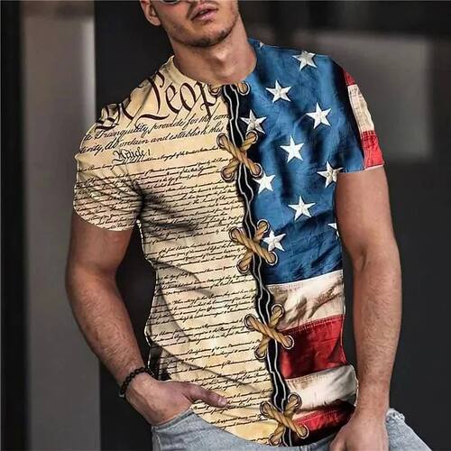 Summer T-shirt For Men 3D Print Fashion Casual USA Flag T Sh