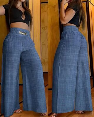 Women Pants 2023 Summer Fashion Chain Decor High Casual Plai