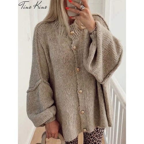 Casual Cardigan Women Sweater Loose Single Breasted O-neck F