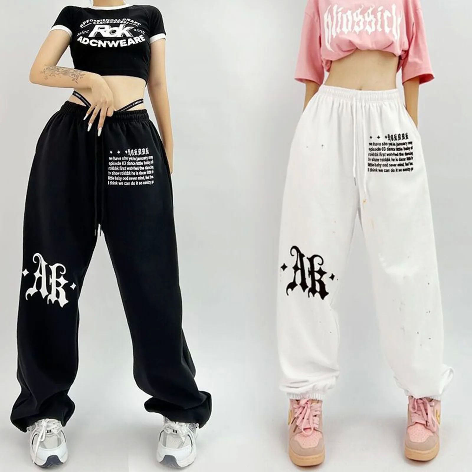 Women Street Hip Hop Sweatpants American Retro Alphabet Prin 女装/女士精品 卫裤 原图主图