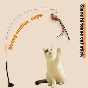 Upgraded Epoxy Sucker Steel Wire Long Rod Feather Cat Teasin