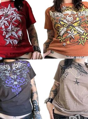 Xingqing y2k Japanese Grunge Tees 2000s Women Star Print Rou