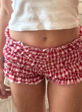 90s Vintage Cottage Plaid Shorts Elastic Slim Fit Bloomers P