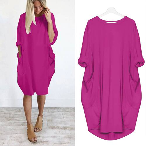 Women's Loose  Long Sleeved Summer Plus Size Pink color Dres