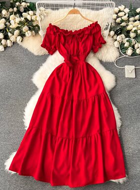 YuooMuoo Summer Vacation Slim Elastic Waist Long Dress Women