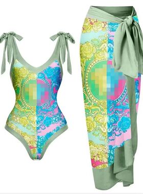 Vintage One Piece Swimsuit Women Bikini Swimwear Skirt Backl
