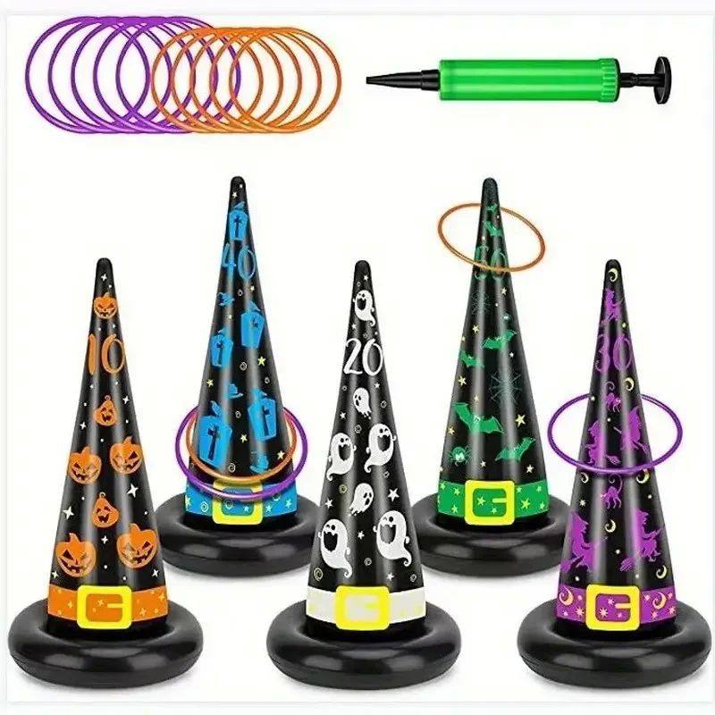 Halloween ring toss game set with inflatable witch hat - the