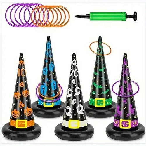 Halloween ring toss game set with inflatable witch hat - the