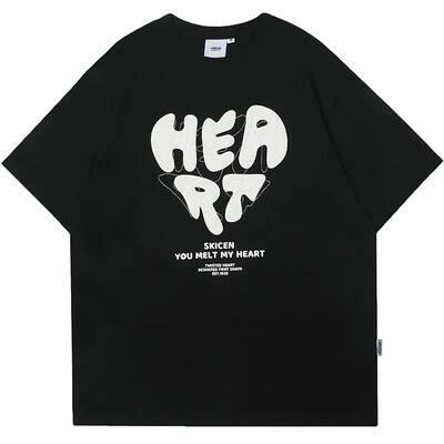 Harajuku Men T-Shirt Heart Sporty T Shirt 90s Summer Short S