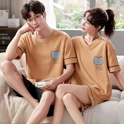 Summer Couple Pjs Korean Big Boys Pyjamas Knitted Mens Pajam
