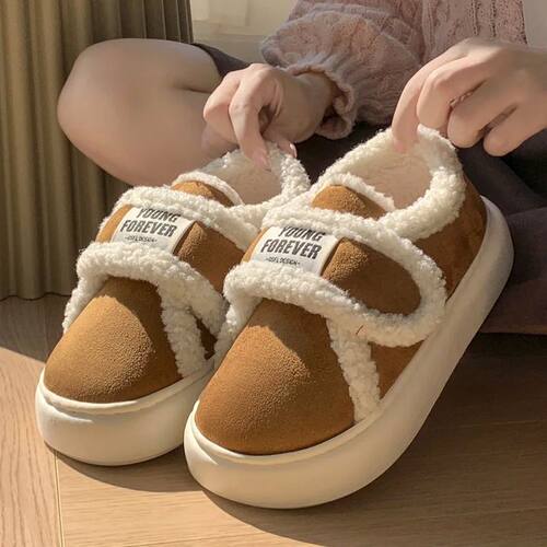 Warm Cotton Slippers Women Men Winter Platform Shoes Soft Pl