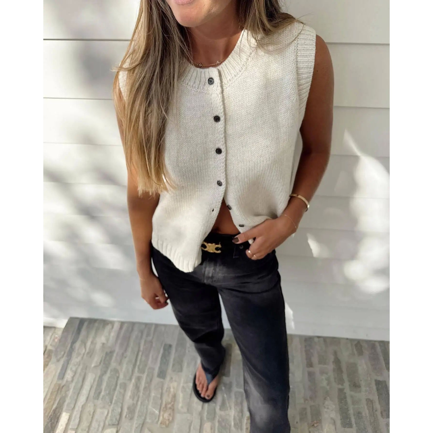 2024 Autumn Fashion Knitted Vests Top For Women Casual Singl