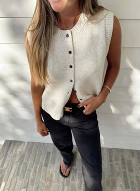 2024 Autumn Fashion Knitted Vests Top For Women Casual Singl