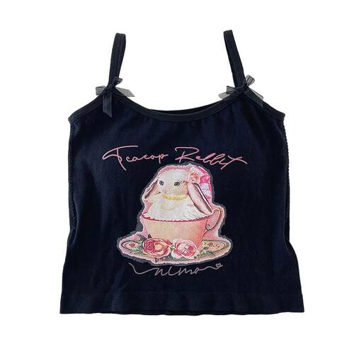 Women's Sleeveless Bow Decoration Y2K Crop Tank Top with Pad