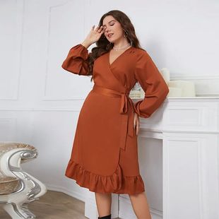 Size Sleeve Nec Swing Dress Plus Midi Lantern Women Long