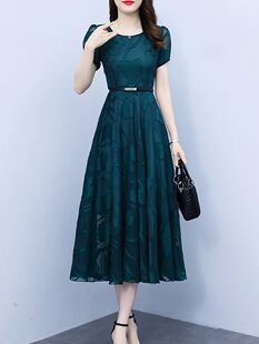 Green Women 2024 New Chiffon Vintage Casual Floral Dress Sho
