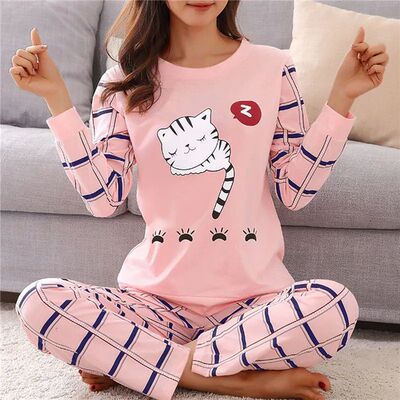 Autumn 2pieces Pyjamas Set Women Thin Sexy Sleepwear Lovely