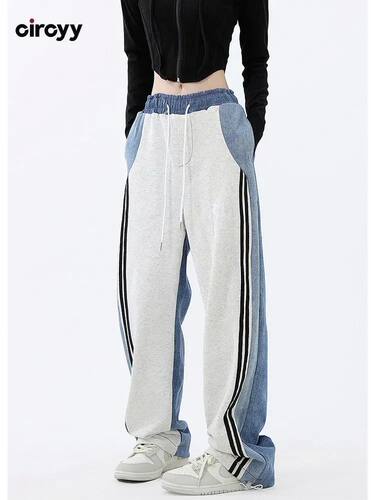 Y2k Pants Women High Waisted Side Stripe Patchwork Drawstrin