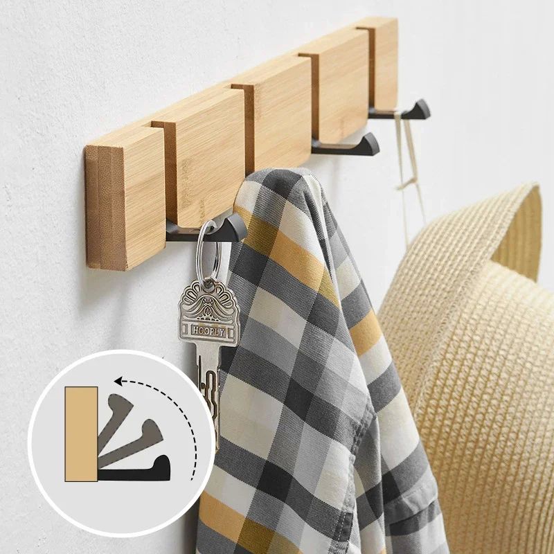 Foldable Bamboo Wall-mounted Clothes Hooks Door Hangers Hous