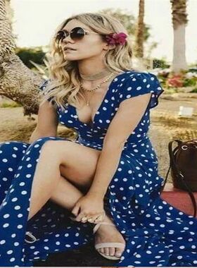 Women Long Plus Size Split Dress Polka dot Beach Dress Maxi