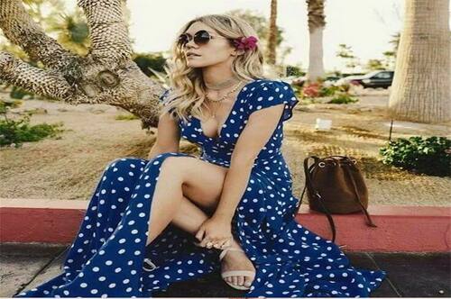 Women Long Plus Size Split Dress Polka dot Beach Dress Maxi