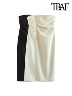 Women Fashion Strapless Gathered Midi Dress Sexy Straight Ne