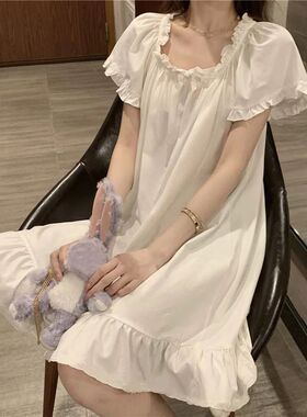 Short Sleeve Pajamas Dress Solid White Sleepwear Summer Sexy