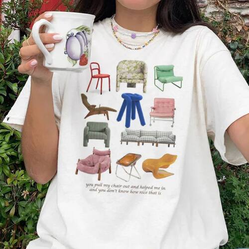 Design Chairs Printed Women Vintage T Shirt Egirl Grunge Aes