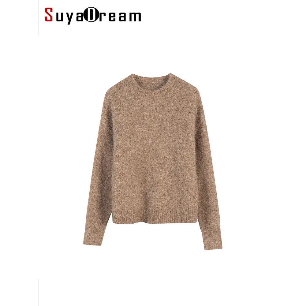 SuyaDream Warm Alpaca Pullovers for Woman, Dropped Sleeved L