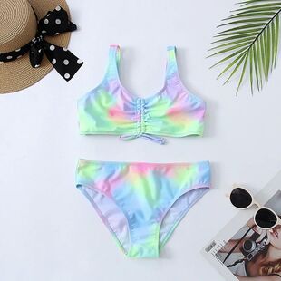 Swimsuit Dye Years Children Piece Girls Two Tie Kids