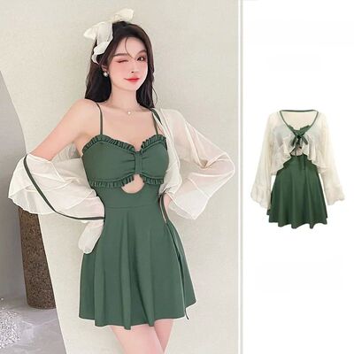 Women's skirt style swimsuit, one piece conservative, slimmi