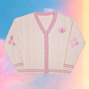 Lover Cardigan with Star Embroidery Pink Heart Cosy Soft Kni