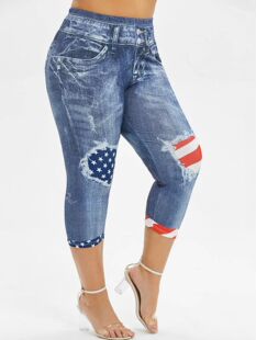Plus Size Oversized Womens Summer Denim Leggings Ladies Casu