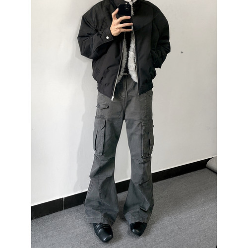 BL小众复古全棉工装裤灰色长裤子