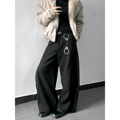 美式镰刀高级弯刀拼接铆钉休闲裤