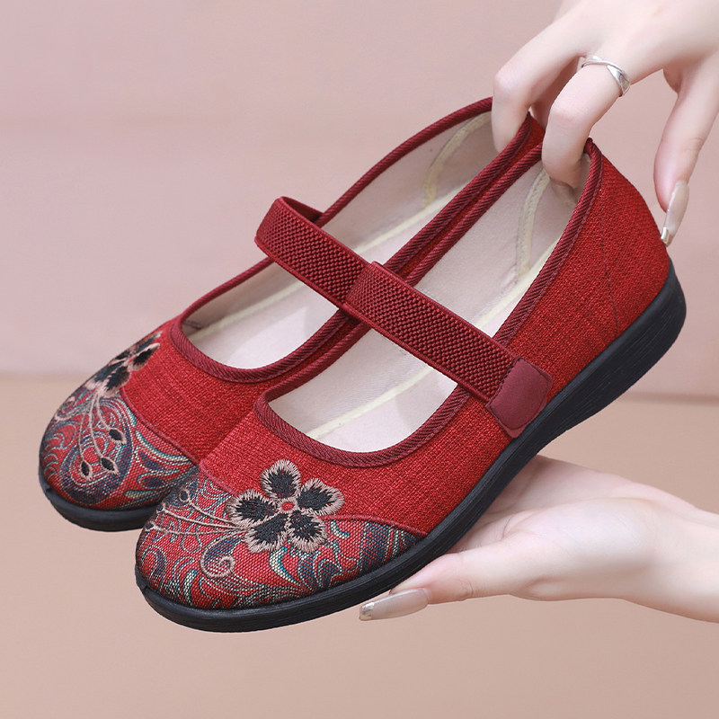 老北京布鞋春季中老年妈妈单鞋舒适透气奶奶绣花鞋软底防滑老人鞋