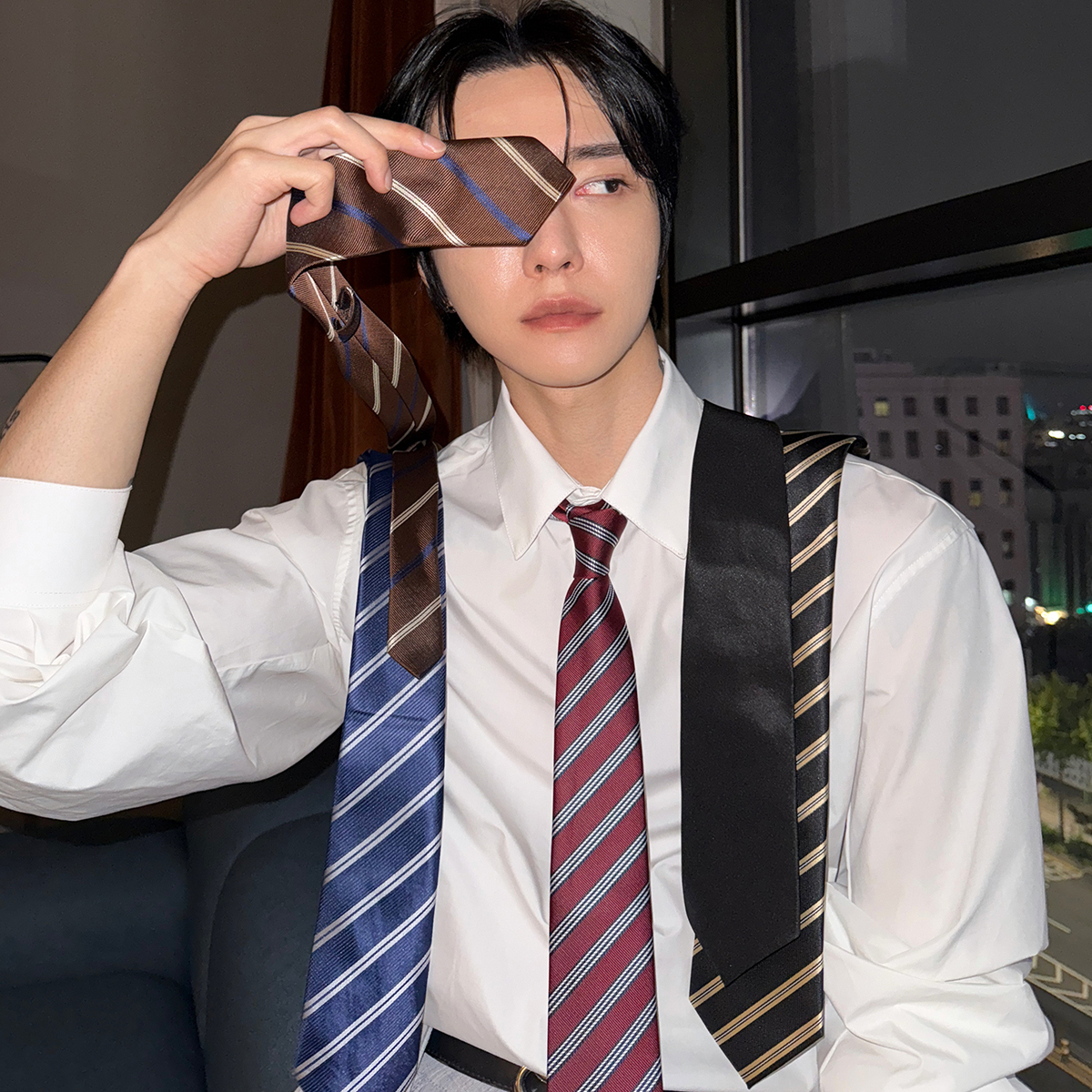 高级感条纹领带小众复古领巾潮