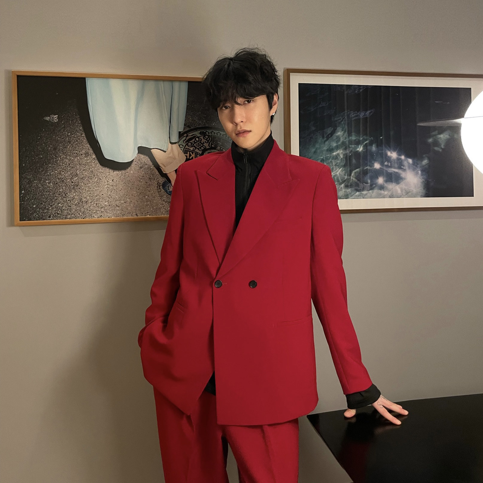 子上男装 2022春季新年红色ins痞帅炸街西服套装男小众设计感西装
