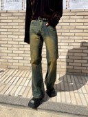 显瘦vibe微喇叭牛仔裤 fit修身 男潮 废土风复古做旧clean 子上男装